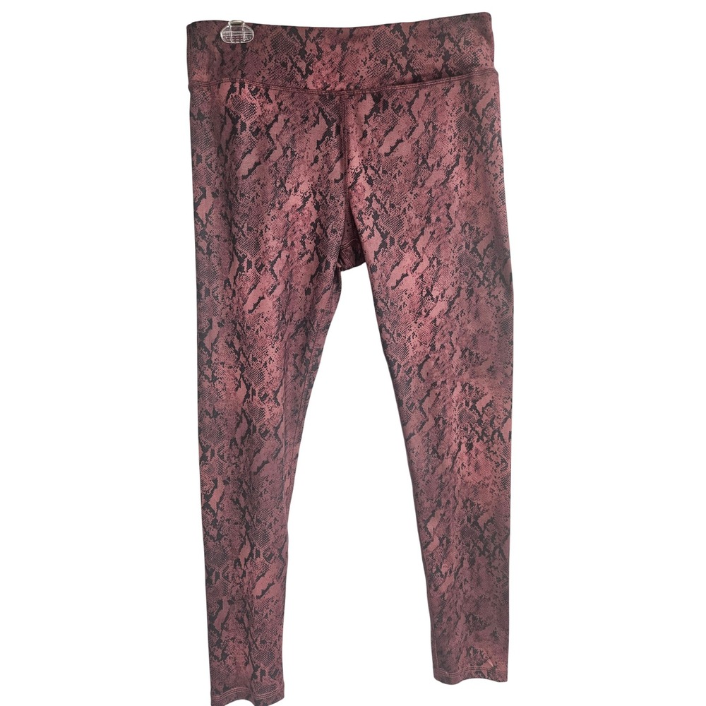 Jockey Womens Burgundy Black Snakeskin Animal Print High Rise Leggings Large